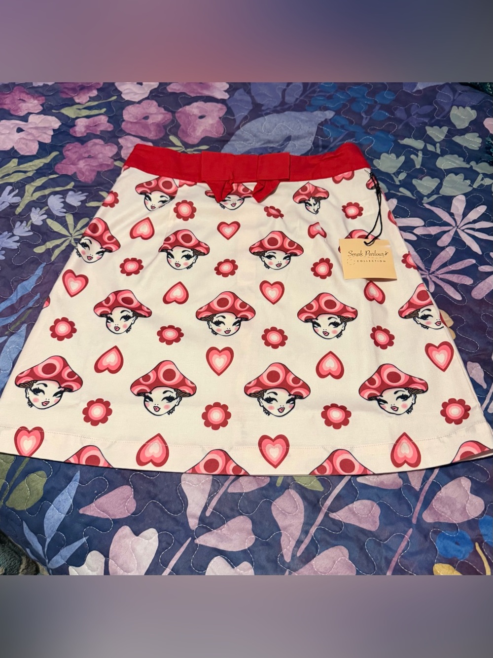 Smak Parlor Red Mushroom Print A-Line Skirt NWT